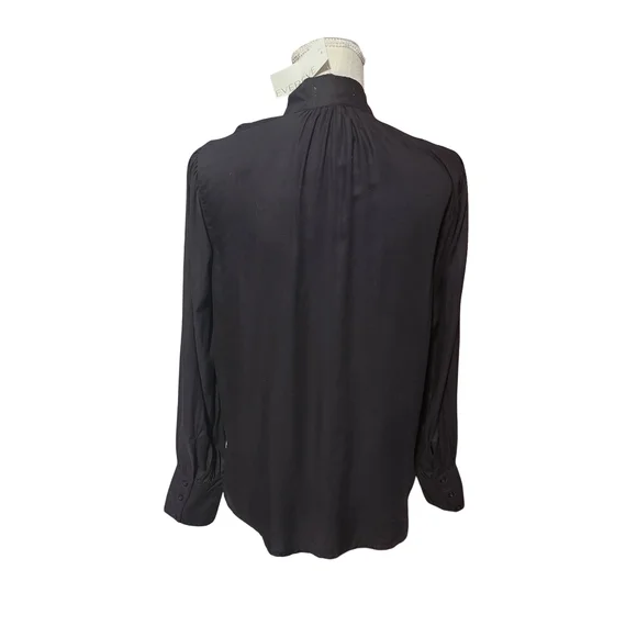 ANTHROPOLOGIE CLOTH STONE Tie Front Blouse Women Small Black Long Sleeve Career - Picture 5 of 14